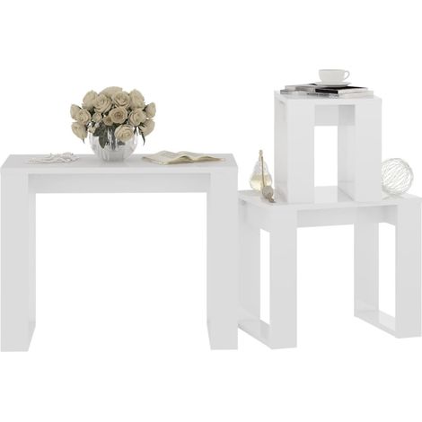 Tables gigognes 3 pcs Blanc brillant 2 (1/5)
