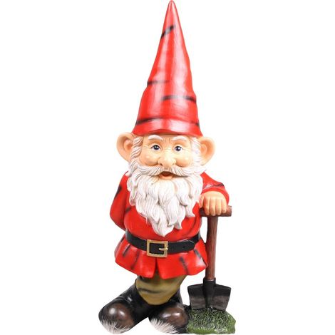 Figurine de nain de jardin - Nain avec chapeau rouge et pelle - Céramique - 20 cm (1/2)