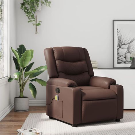 vidaXL Sillón de masaje reclinable cuero sintético marrón (1/5)