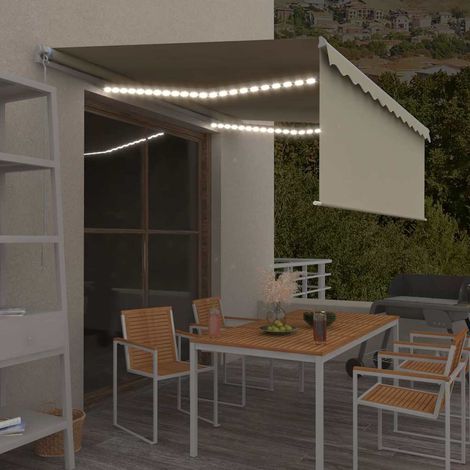 Auvent manuel rétractable avec store et LED 4x3 m Crème