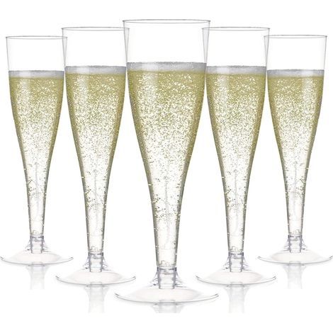 54 Pièces Flûtes à Champagne en Plastique, 150ml Verres à Champagne Transparents Gobelets à Vin Réutilisables à Tige pour Fêtes de Douche D'anniversaire Mariage Jardin (5 x 17cm) (1/5)