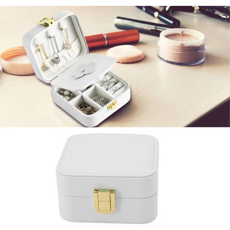 Boîte à bijoux organizer  Présentation et rangement portable pour bagues et boucles  Coque beige en cuir (1/5)