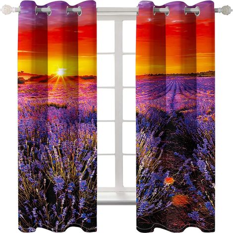 Rideaux Occultants Rideaux Courts Pour Chambre - Coucher De Soleil Violet Lavande Paysage 67X79 Pouces Bande Supérieure Thermique Rideaux Occultants Rideaux Pour La Décoration De La Maison Assombrisse (1/5)