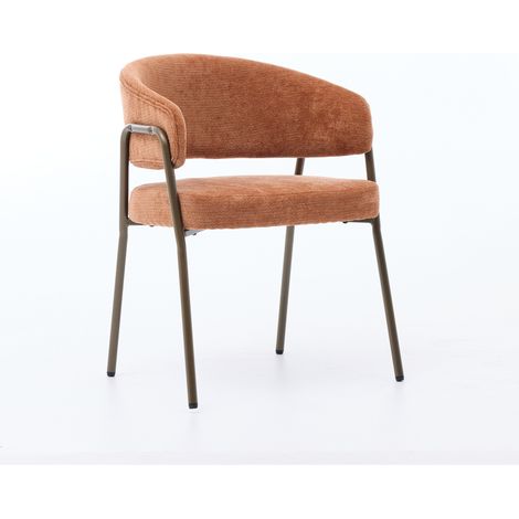 CAIziChaises de salle à manger modernes en chenille avec accoudoirs, chaises d’appoint rembourrées avec pieds en métal laiton antique pour cuisine et salle à manger, lot simple, orange, SW1876OG (1/5)