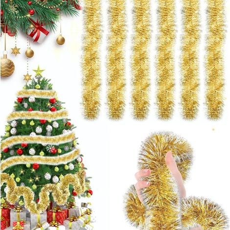 RHG Guirlande de Noël Sapin, 6 Pièces x 2 m Tinsel Or et Argenté, Décorations Métalliques pour Sapin de Noël