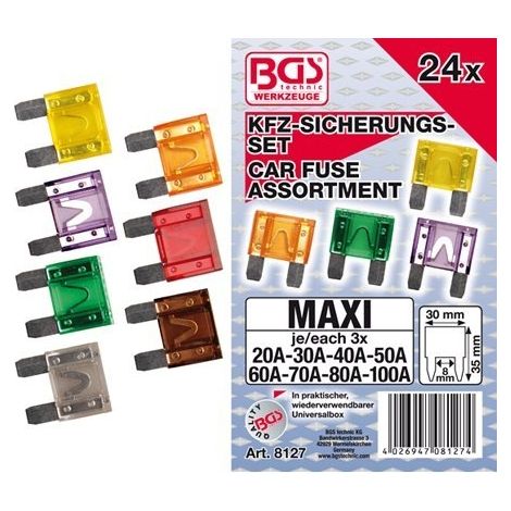 BGS  Surtido  de  fusibles  para  automóvil  Maxi  24  piezas  -  8127