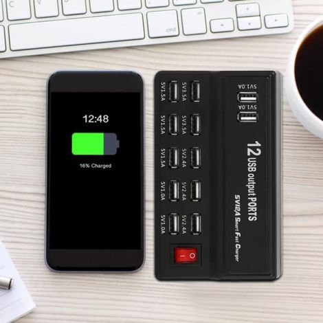 station de charge USB 12 ports Multi-Port ménage 12 ports USB chargeur rapide multiprise pour ventilateur de téléphone (1/4)