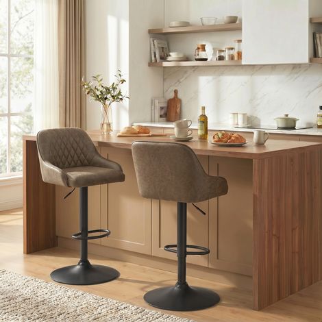 Lot de 2 Tabourets de Bar, Tabourets Hauts Cuisine avec Siège Pivotant et Hauteur Réglable, Marron Foncé (1/5)