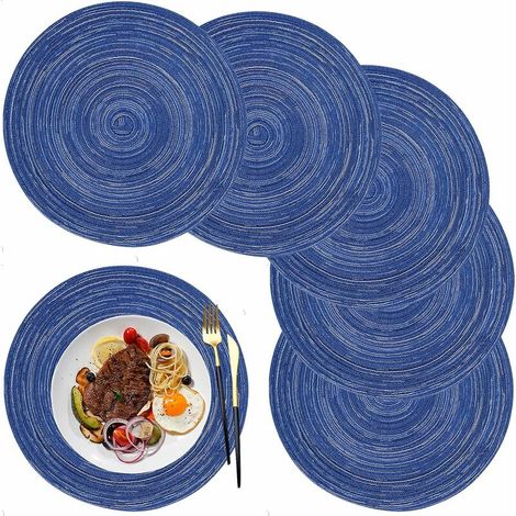 Sets de Table,Set de Table Rond PP Tressé Lot de 6 Lavable Résistantes à la Chaleur Antidérapant(Bleu), (1/5)
