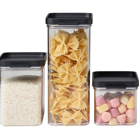 Set boîtes de conservation Omnia 3 pièces Noir Capacité 700 ml, 1100 ml en 2000 ml boîte alimentaire pratique boîtes de rangement pour les placards et étagères de cuisine (1/5)