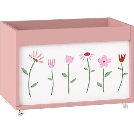 Meuble enfant - Coffre à jouets, coffre de rangement à roulettes avec freins, 50 x 30 x 33.5 cm, Rose (1/5)