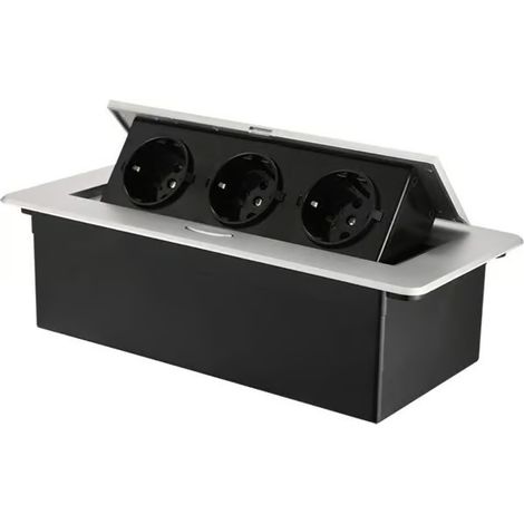 Prise encastrée rétractable à 3 prises pour plan de travail, table ou sol, idéale pour la cuisine, le bureau ou les aménagements peu encombrants. (1/5)
