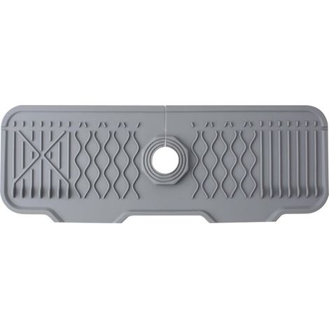 Tapis de robinet en silicone, protection anti-éclaboussures pour robinet d'évier, bac d'égouttement pour robinets à poignée, tapis d'évier pour comptoir de cuisine et de salle de bain (gris, 43 cm) (1/5)
