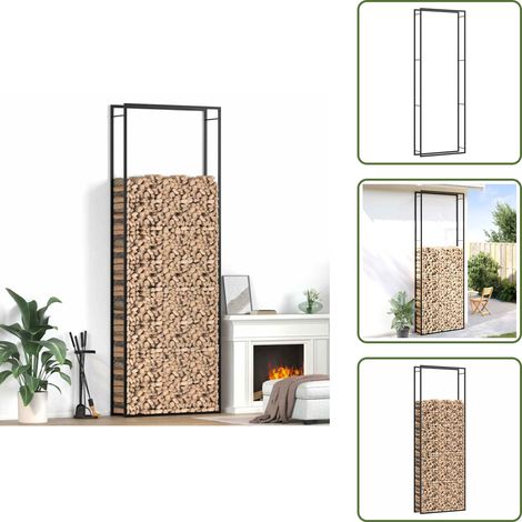Portant de bois de chauffage Noir mat 110x28x312 cm Acier - Support Bois De Chauffage - Porte-buches - Stockage Bois - Rangement Bois - Cheminée (1/5)