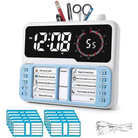 Minuteur visuel pour enfants - Outil de gestion du temps pour l'autisme et le TDAH avec alarme numérique et tableau de planification des tâches (1/5)
