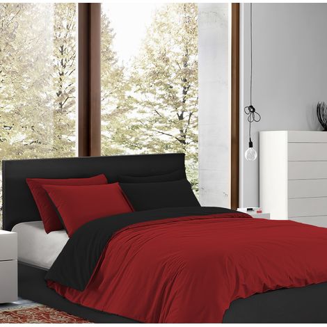 Parure Copripiumino Matrimoniale Double Face Prodotto Italiano Sacco e federe 100% Cotone Set Letto Bicolore Nero-Rosso - Matrimoniale (1/3)