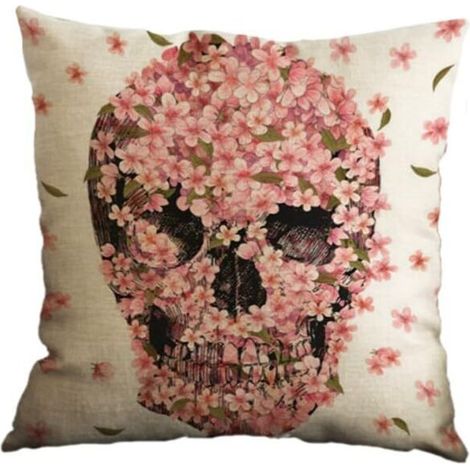 Quadratischer Kissenbezug aus Baumwoll-Leinen-Mischgewebe mit Punk-Totenkopfmotiv, 45 x 45 cm, Halloween-Dekoration und Geschenk, Modell 9