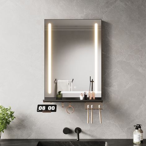 SONNI Badspiegel mit LED Beleuchtung, Ablage, Dimmbarer 3-Farben Beleuchtung und Antibeschlag, 500x700, Stilvoll und Funktional
