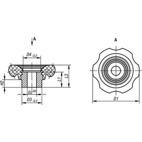 KIPP Handrad D1=70 Passbohrung D2=12H8 Duroplast ohne Griff schwarz hochglanzpoliert (1/2)