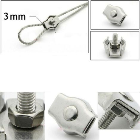 12 PièCes Duplex Pinces En Acier Inoxydable Double Serre CaBles Inox Connecteur De Corde Pince Serre CaBles Duplex Pince M2 Pince De CaBle Pour CaBles De CaBles MéTalliques De 1.5mm, Argent (1/4)