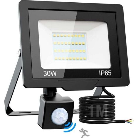 30W Projecteur LED Exterieur Detecteur de Mouvement, 6500K/3000LM Étanche Spot LED Extérieur, Eclairage Exterieur pour Patio Jardin Garage Cour Entrepôt Blanc Froid