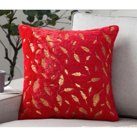 1x housse de coussin estampage or doux en peluche plume fausse fourrure taies d'oreiller velours moelleux rouge (1/4)