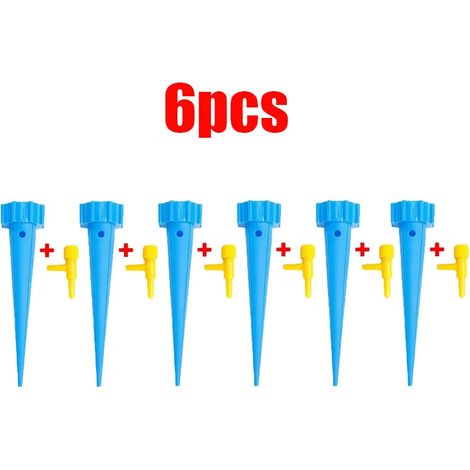 (Bleu - Lot de 6) Système d'irrigation goutte à goutte automatique réglable pour bouteilles d'eau, avec goutteur intégré, pour plantes d'intérieur et serres. (1/4)