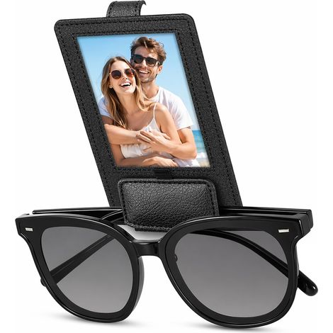 Porte Lunettes pour Voiture, Magnétique Support Lunettes pour Voiture Pare-Soleil, Multifonction Universel Porte Lunettes de Soleil Auto en Cuir pour Lunettes de Soleil Carte Ticket (1/5)