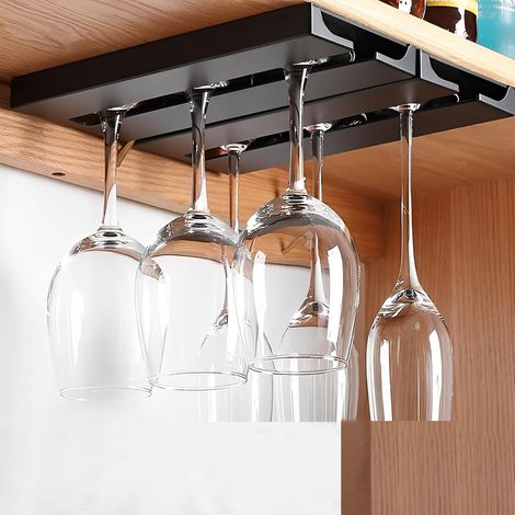 Deux porte-verres à vin, supports suspendus en plastique sans perçage, peuvent être suspendus sous les armoires, adaptés aux bars, cuisines et salles à manger (noir). (1/4)