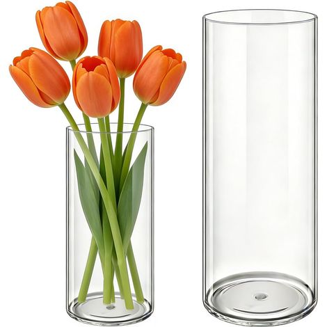 Lot de 2 Vases Acrylique Transparent Rond, Incassable aux Chocs et Léger, Vases Cylindriques pour Fleurs Fraîches/Séchées/Décoration Minimaliste, Intérieur/Extérieur - 10 x 20 und 12 x 30 cm (1/5)