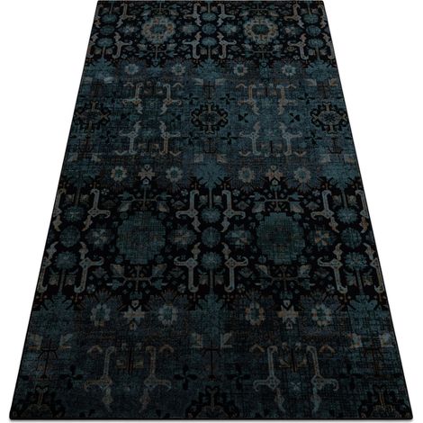 Wollteppich OMEGA KARAJA Blumen dunkelblau blue 170x235 cm