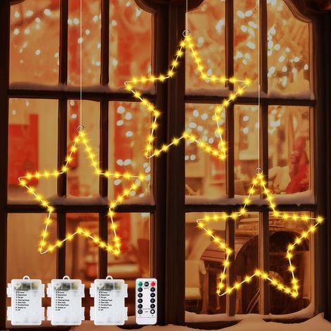 Weihnachtsdeko Fenster Weihnachtssternlichter, 3 Stück 40 LED Sterne Weihnachtsbeleuchtung Fensterbeleuchtung Weihnachten Batteriebetrieben mit Timer, 8 Modi Fensterdeko Weihnachtsstern Beleuchtet (1/5)