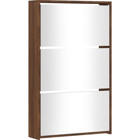Armoire à chaussures range chaussures rangement meuble entrée couloir salon miroir 3niveau x 63 x 17 x 102,5 cm brun (1/5)