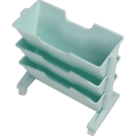 Bibliothèque 3 étages mobile, étagère à livres amovible en plastique rotatif, meuble de rangement bleu pour chambre et dortoir (1/5)
