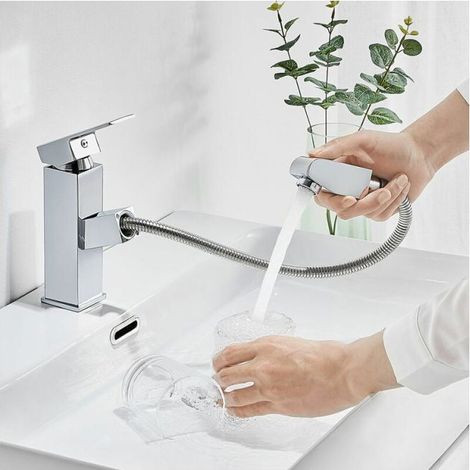 Basin Mixer Tap with Pull-Out Spray Chrome Modern Bathroom Sink and Basin Faucet WC Tapware (1/3)