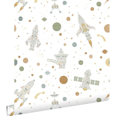 papier peint Univers blanc, vert et marron - ESTAhome