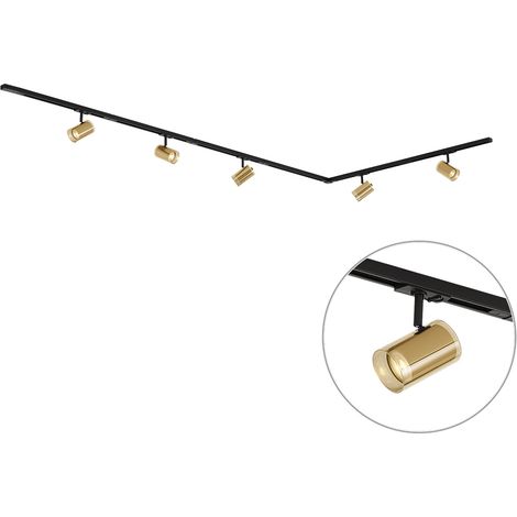 QAZQA Modernes Schienensystem schwarz mit 5 goldenen Strahlern