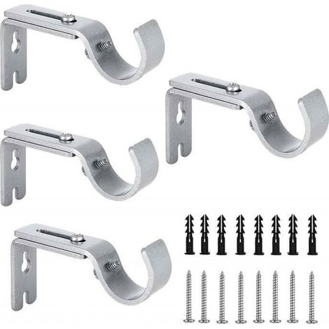 4Pcs Support Mural Réglable pour Tringle à Rideau Fixations en Acier Inoxydable pour Barre à Rideaux avec Vis de Fixation - Argent