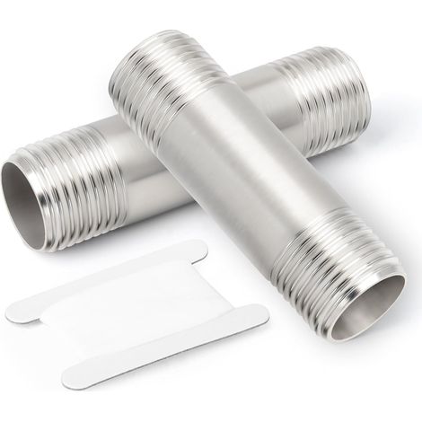 2 pièces de raccords tuyauterie en acier inoxydable, 1/2"FBSP x 1/2"FBSP, 50mm longueur, pour tuyaux fonte, l'eau, l'air et le gaz naturel Length 3/8"BSP(Mâle Mâle) (1/5)