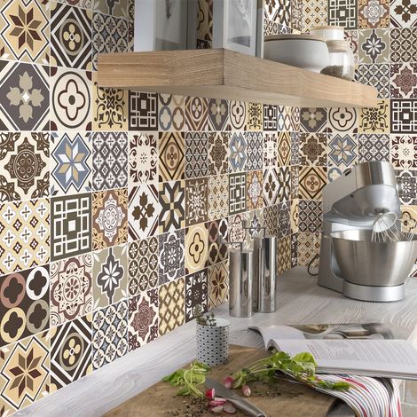 Sticker Mural Carrelage adhésif Cuisine Salle de Bain - 60 STICKERS CARREAUX DE CIMENT PIANIOTO - 60stickers20x20cm (1/5)