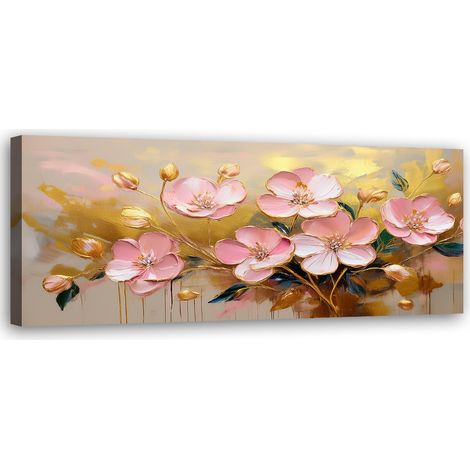 Tableau déco Fleurs abstraites roses Glamour Gold 90x30 (1/5)
