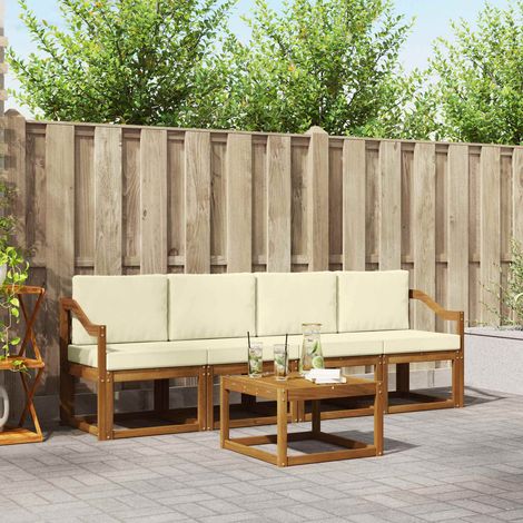 Outdoor-Sofagarnitur mit Kissen 5 pcs Natur und Creme (1/5)