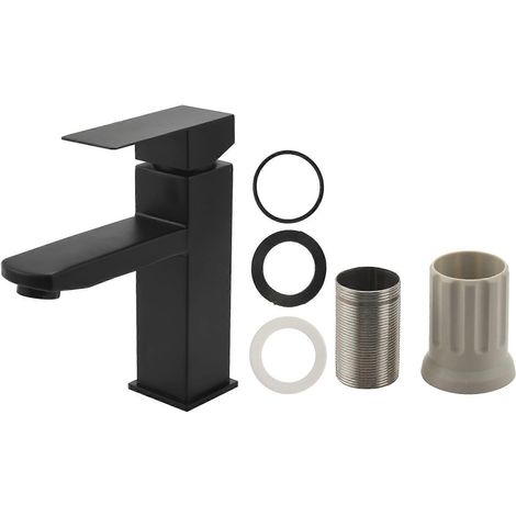 Robinet de lavabo de salle de bain, robinet d'eau chaude et froide, noir mat-- (1/5)