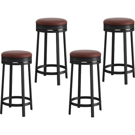 Lot de 4 Tabourets de Bar Pivotants 65 cm - Siège Rembourré PU Anti-Rayures Style Vintage Moderne - sans Dossier & sans Assembleur pour Comptoir 90 cm (Brun Chocolat) (1/5)