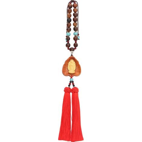 Pendentif Bouddha Voiture Bois de Buis Double Pompons Porte-Bonheur Attirer Richesse Purifier l'Esprit Guanyin Décoration Suspension Avalokitesvara Debout (1/5)