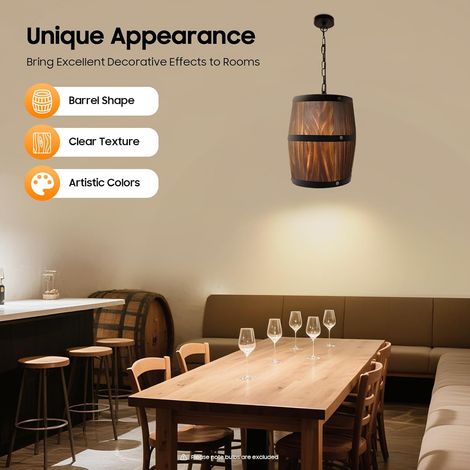 Suspension rétro en bois en forme de tonneau de vin - Plafonnier industriel - Éclairage pour bar, restaurant, café - Éclairage pour cafés et bars - E27 (1/5)