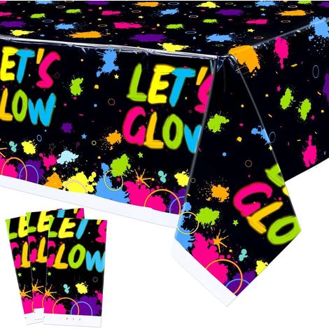 3er-Pack Neon Tischdecke, 130x220cm Kunststoff, für Glow & Schwarzlicht Partys
