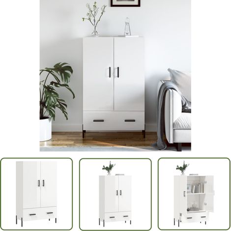 The Living Store Highboard Hochglanz-Weiß 69,5x31x115 cm Holzwerkstoff - Sideboard - Wohnwand - Regal - Aufbewahrung - Wohnzimmermöbel (1/5)