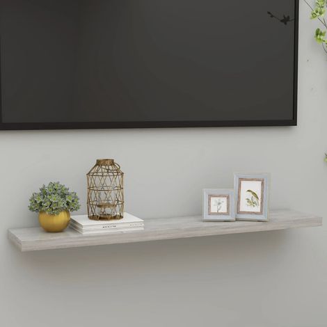 Étagère murale flottante Étagère suspendue Gris béton 120x23,5x3,8 cm MDF BRZH248705 (1/5)