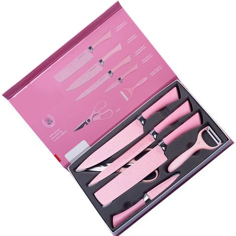Set aus sechs farbenfrohen Küchenmessern, antihaftbeschichtetes Kochmesser, Küchenmesserset aus Edelstahl, Set aus sechs gepunkteten Messern (1/5)